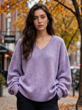 Oversized GAP V-Neck Sweater in Lavender Purple